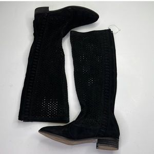 ZARA BASIC Woman’s Black Suede Perforated Zip Up Boots Sz 38 US 8